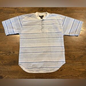 Impact Vintage Oversized 90s Surf Stripe Skate Beach T-Shirt Henely Button Sz M